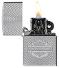 ˫ Ჹ-ٲǲ® Armor High Polish Chrome Windproof Lighter with its lid open and lit.